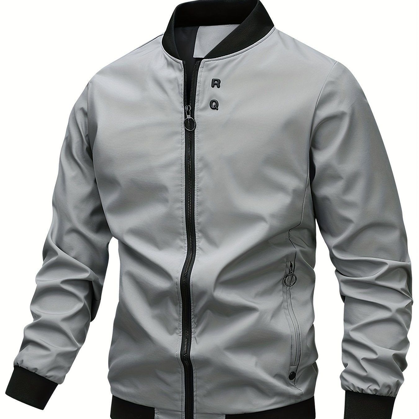 Men's Stylish Windproof Jacket - Solid Color, Stand Collar, Zip-Up with Pockets, Lightweight Polyester for All Seasons, Casual & Outdoor Wear, Allseason Jacket | Zipup Jacket | Polyester Jacket, Windbreaker Jacket
