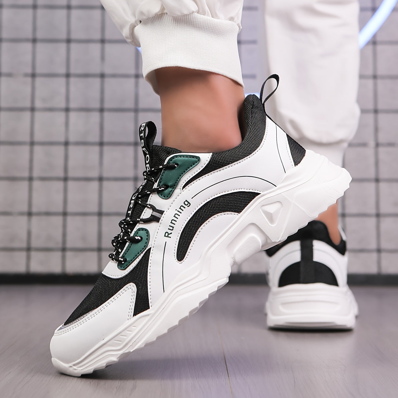 Men'S Casual Sports Sneakers - Stylish Black White, Lightweight Comfortable Running Shoes for All Seasons, Lace-Up Design, Allseason Sneakers Stylish Casual Shoes Comfortable Footwear