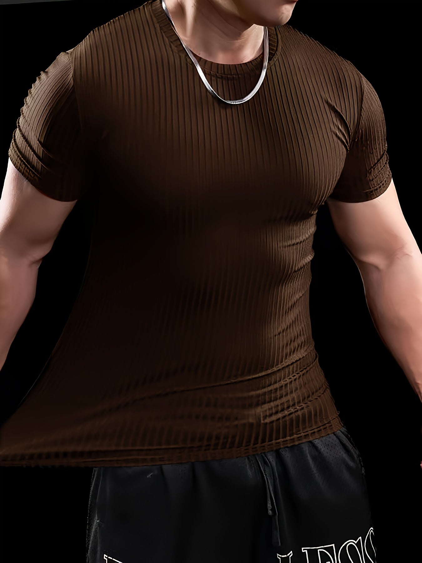 Men's Stretch Fit Short Sleeve T-Shirt - Breathable, Comfortable Polyester Blend, Solid Blue, Crew Neck, Casual Sporty Style for Spring/Summer
