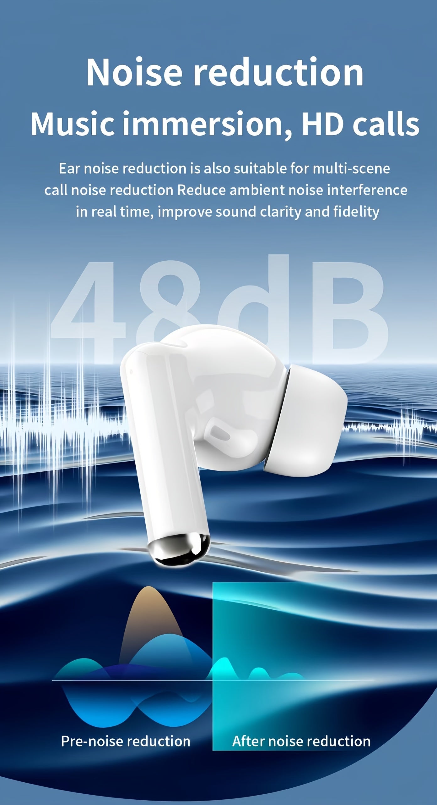 Lightweight wireless in-ear headphones are as light as a feather. Long time wearing will not have the slightest discomfort. Whether you're out shopping, commuting, or working out, it's easy to slip it into your pocket and sta