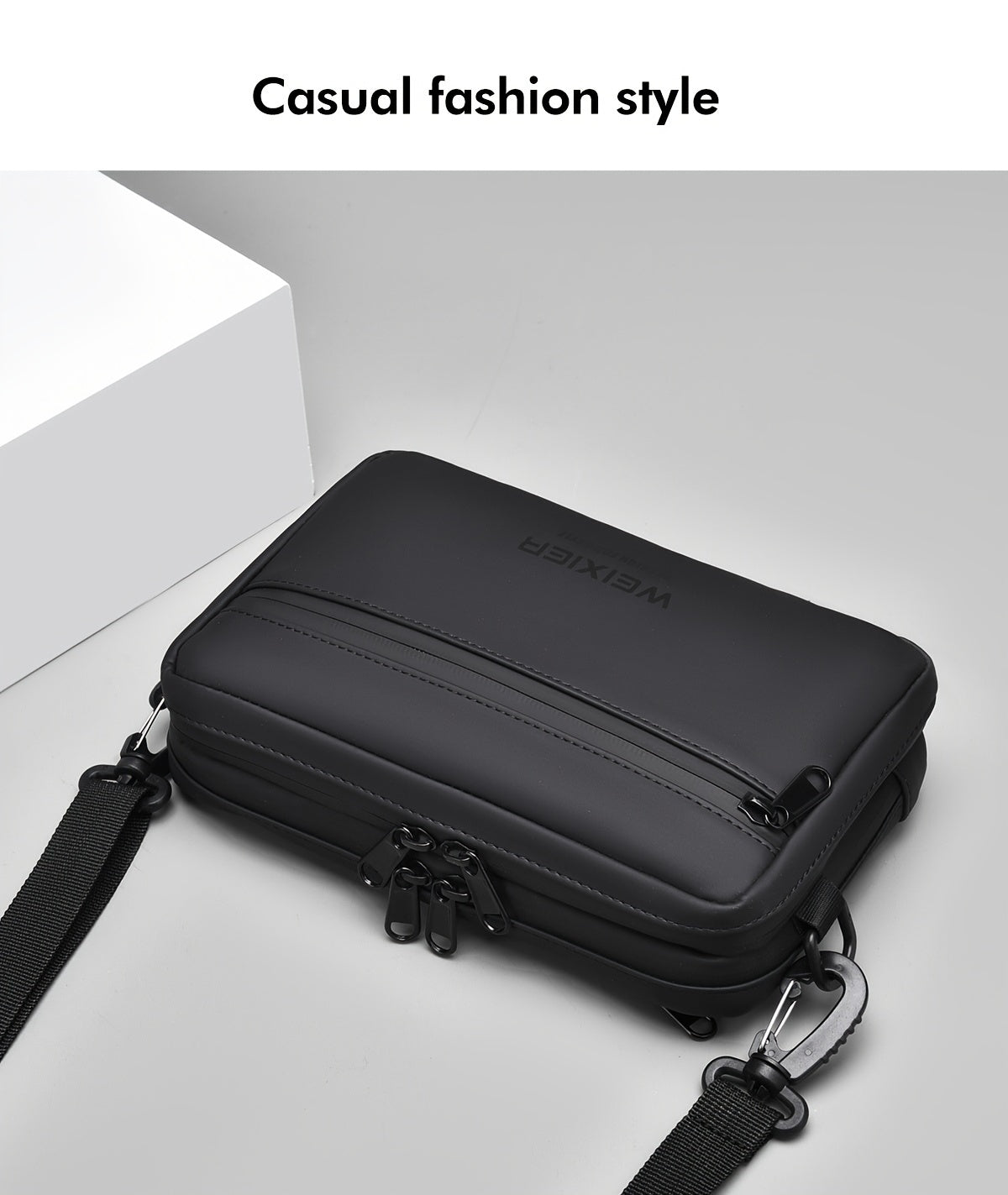 WEIXIER Men's Casual Nylon Handbag - Large Capacity with Adjustable Wrist Strap, Sleek Black for Daily Use, Valentine's Day Gift for Him, Outdoor Bag Casual Style Nylon Material