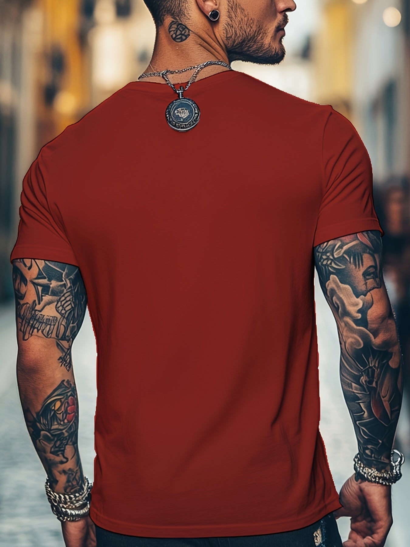 Men'S Brown T-Shirt with ECG Heartbeat Graphic - Casual Streetwear, Short Sleeve, Round Neck, Stretch Fabric, All-Season Comfort, Casual Streetwear Tee Round Neck Tshirt Comfortable Fit