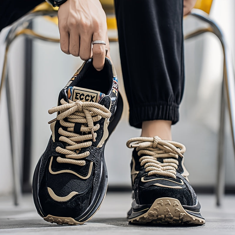 Men's Lightweight Casual Sneakers - Breathable PU Upper, Cushioned PVC Sole, Lace-Up Low-Top Design for Streetwear Outdoor Comfort - All-Season Versatile Shoes, Everyday Footwear, Sleek Athletic Design, Fabric Lined Interio