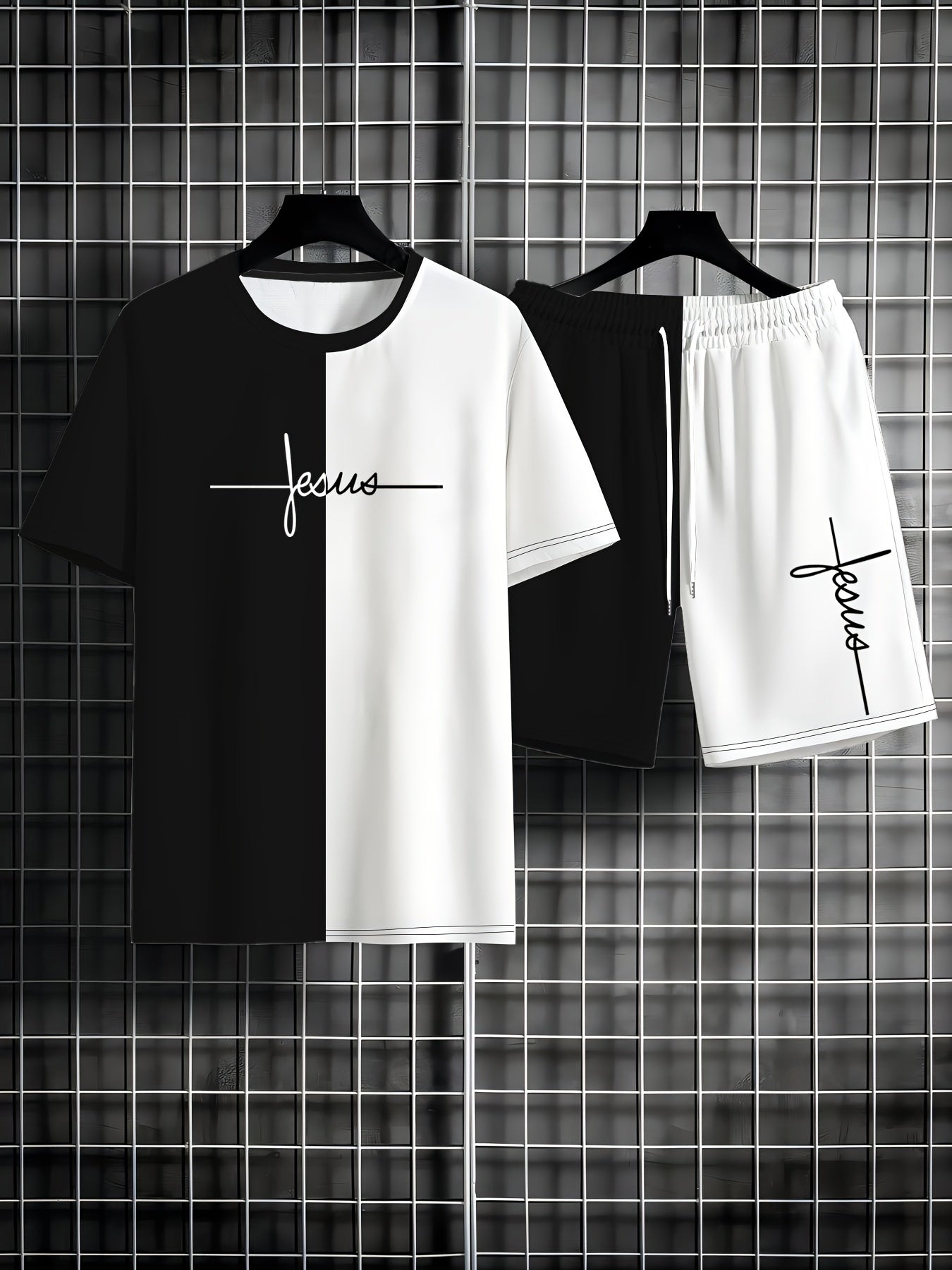 Men's Summer Fashion 2pcs Set: Gothic Wings Print T-Shirt & Shorts - Casual Beachwear, Athletic Loungewear, Machine Washable