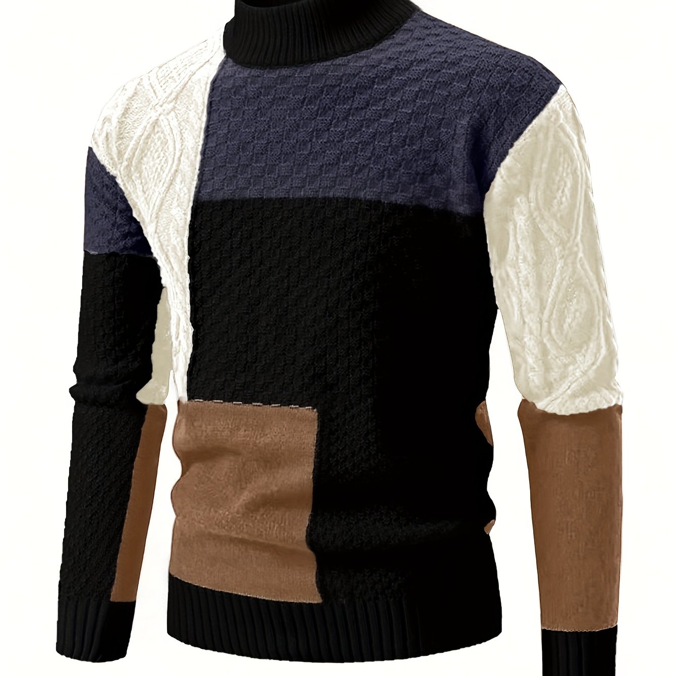 Men's Autumn/Winter Korean Style Trendy Color-Block Stand Collar Long Sleeve Loose Fit Casual Versatile Comfortable Daily Commute Sweater