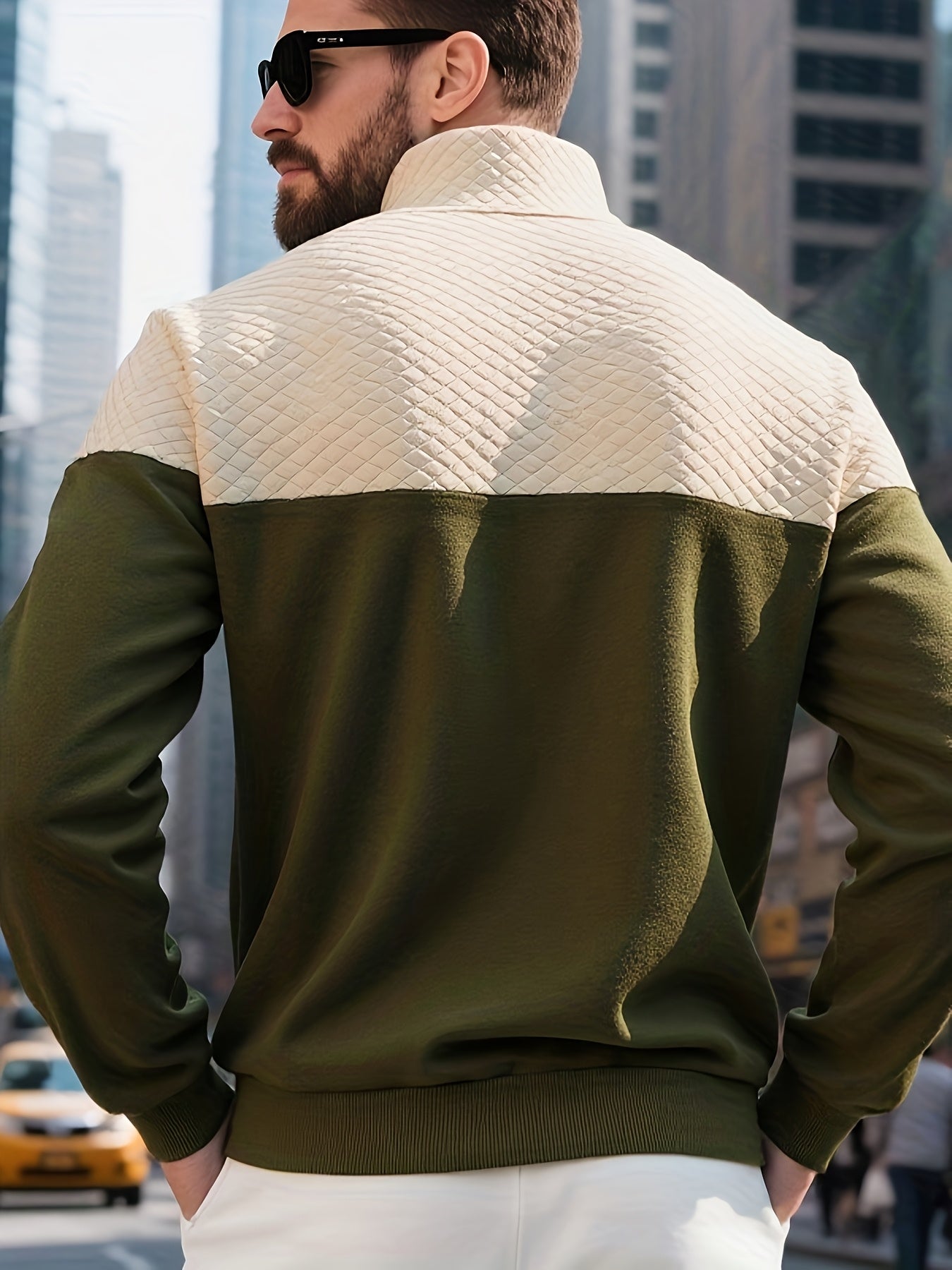 Men's Casual Half-Zip Color Block Sweatshirt with Kangaroo Pocket