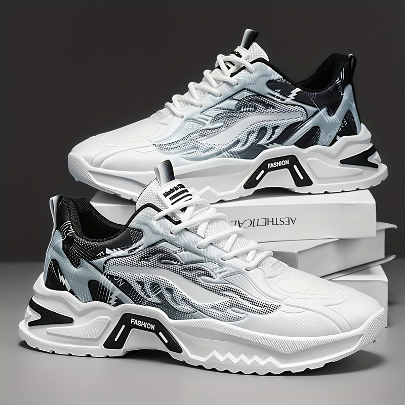 Men'S Breathable Mesh Casual Business Shoes - Low-Top Lace-Up Sneakers with Cushioned PVC Sole, All-Season Comfort for Daily Wear, Sports Office, Grey/Black/White Design, Shoes Sneakers, Sleek Sporty Look, Comfortable Fabri