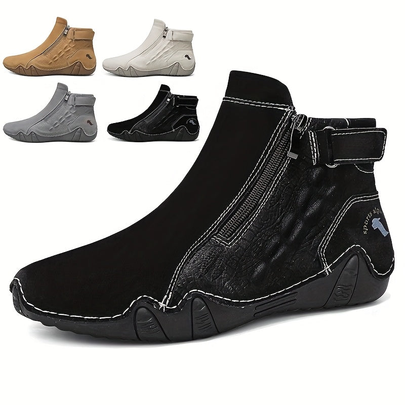 Men'S High-top Casual Shoes With Anti-slip, Comfortable, Outdoor, Fashionable, Plus Size, Business, Hand-stitched, Zipper, Cro, Lace-up.
