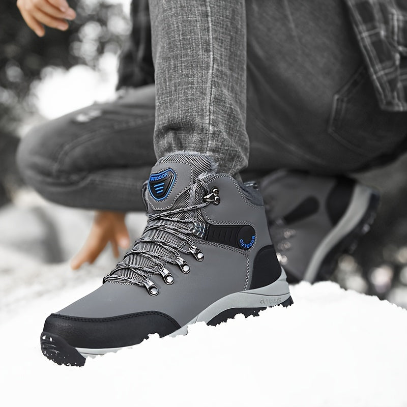 Men'S Winter Snow Warm Hiking Boots, Plush Ankle Boots, Lace-Up Outdoor Trend Style, Suitable for Hiking on Snowy Ground