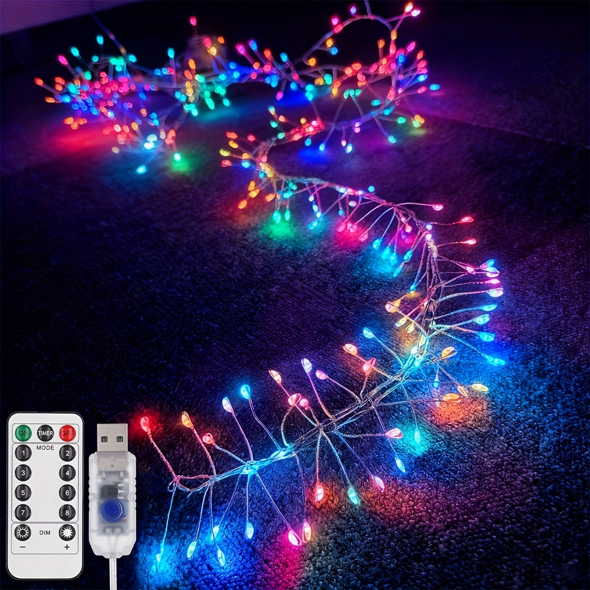 USB Lights String, Fireworks String, 8 Modes with Remote Control and Timer, Suitable for Bedroom Room Garland Wedding Christmas Tree Decoration, Wedding Garland, Christmas Tree Decoration, Remote Control Lights, Timer Lights,