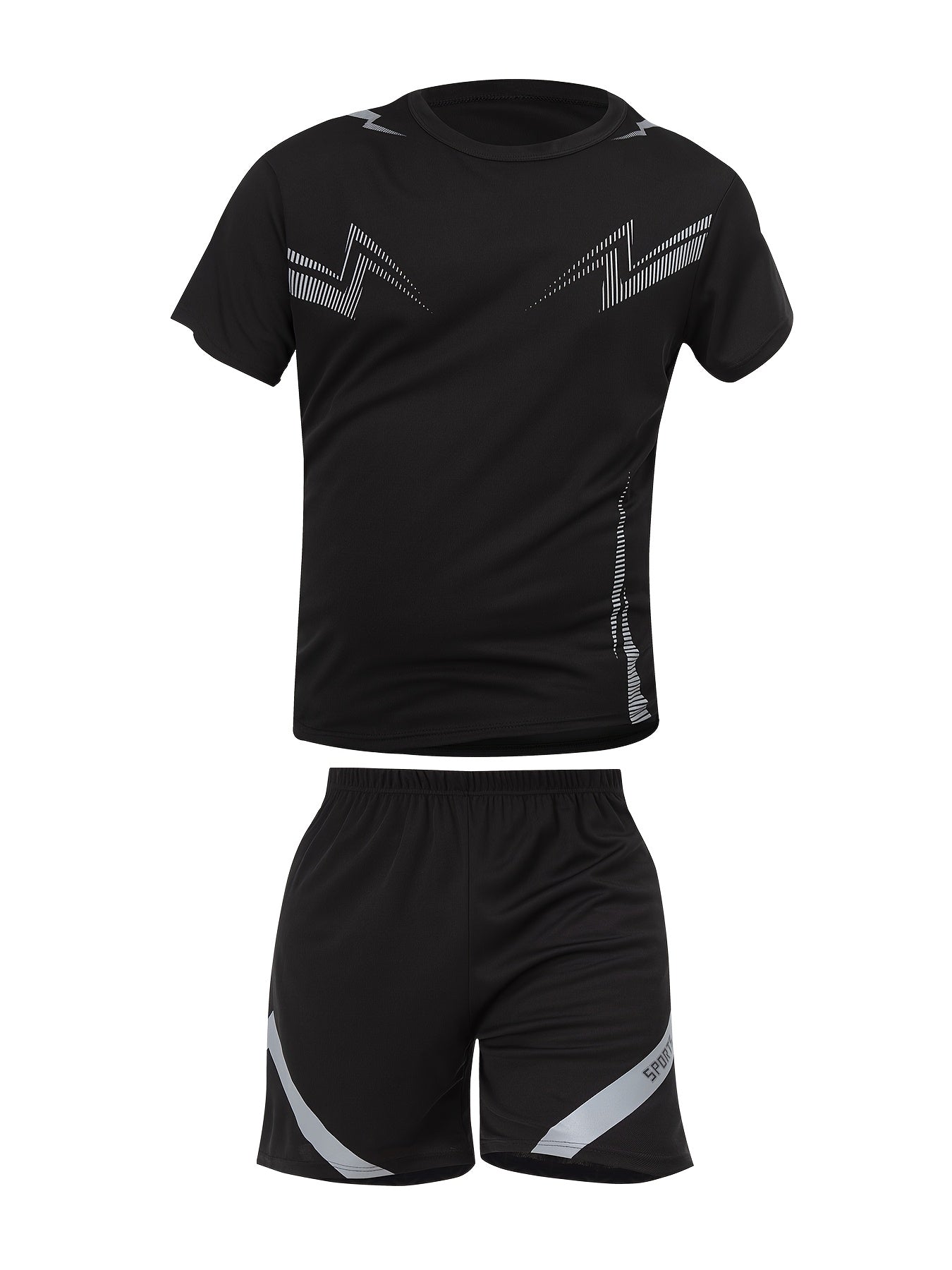 2pcs Summer New Lightning Print Sports Suit Men's Short Sleeve Shorts Outdoor Fitness Breathable Quick-Dry Loose Running Outfit Set