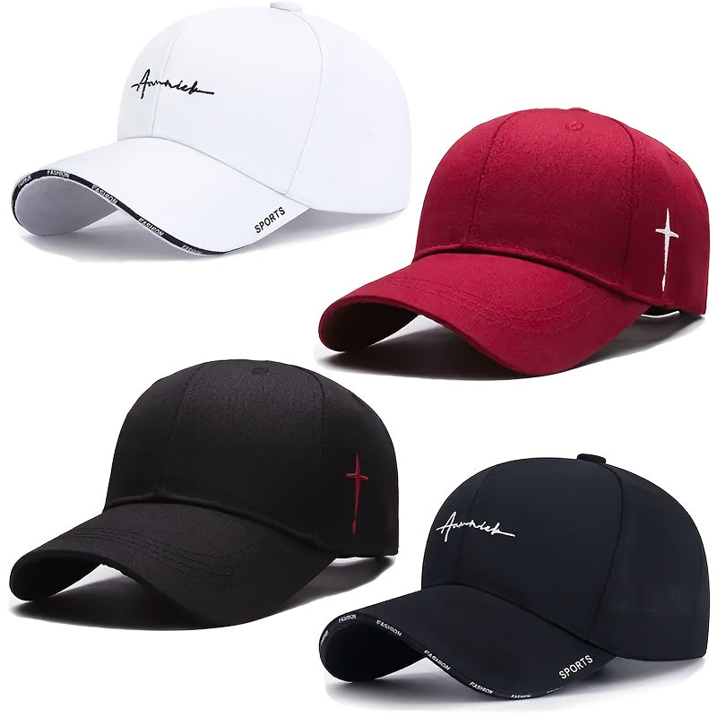 4pcs Men'S Baseball Caps - Elegant Business Casual Style, Breathable Mesh Back, Adjustable Fit, Four-Season Wear, Solid Color with Logo Design, Casual Cap|Elegant Cap Design|Acrylic