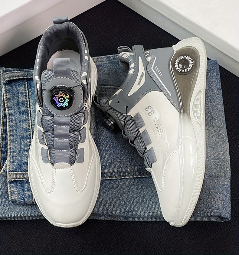 Men's Fashionable High-Top Sneakers with Rotating Buckle - Versatile, Breathable Running Shoes for All Seasons