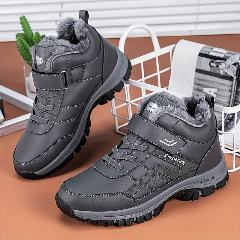 EKBN Men's Winter Plush Ankle Boots - Thermal Snow Shoes with TPR Traction Tread, -like Synthetic Upper & Plush, All-Terrain Outdoor Boots for Ice, Snow, Mud - Casual,, Cold Weather (Warm Ankle
