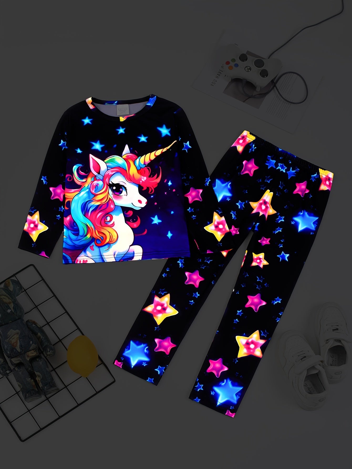 Girls' Unicorn Print Long-Sleeve Base Layer Set, Cozy Knit