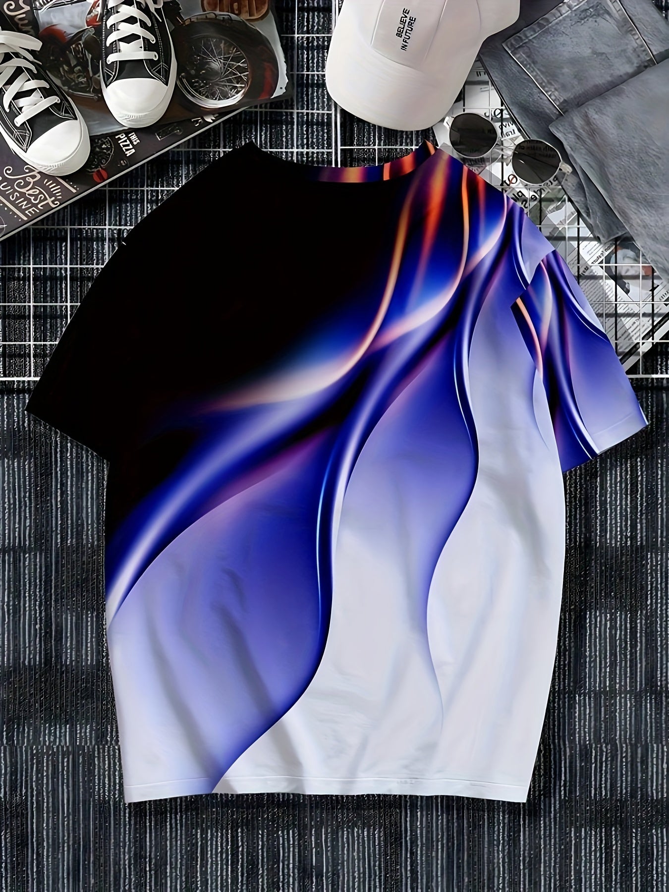 Men'S Round Neck T-Shirt with a Simple Multicolored Bird Pattern Print in Trendy Style.