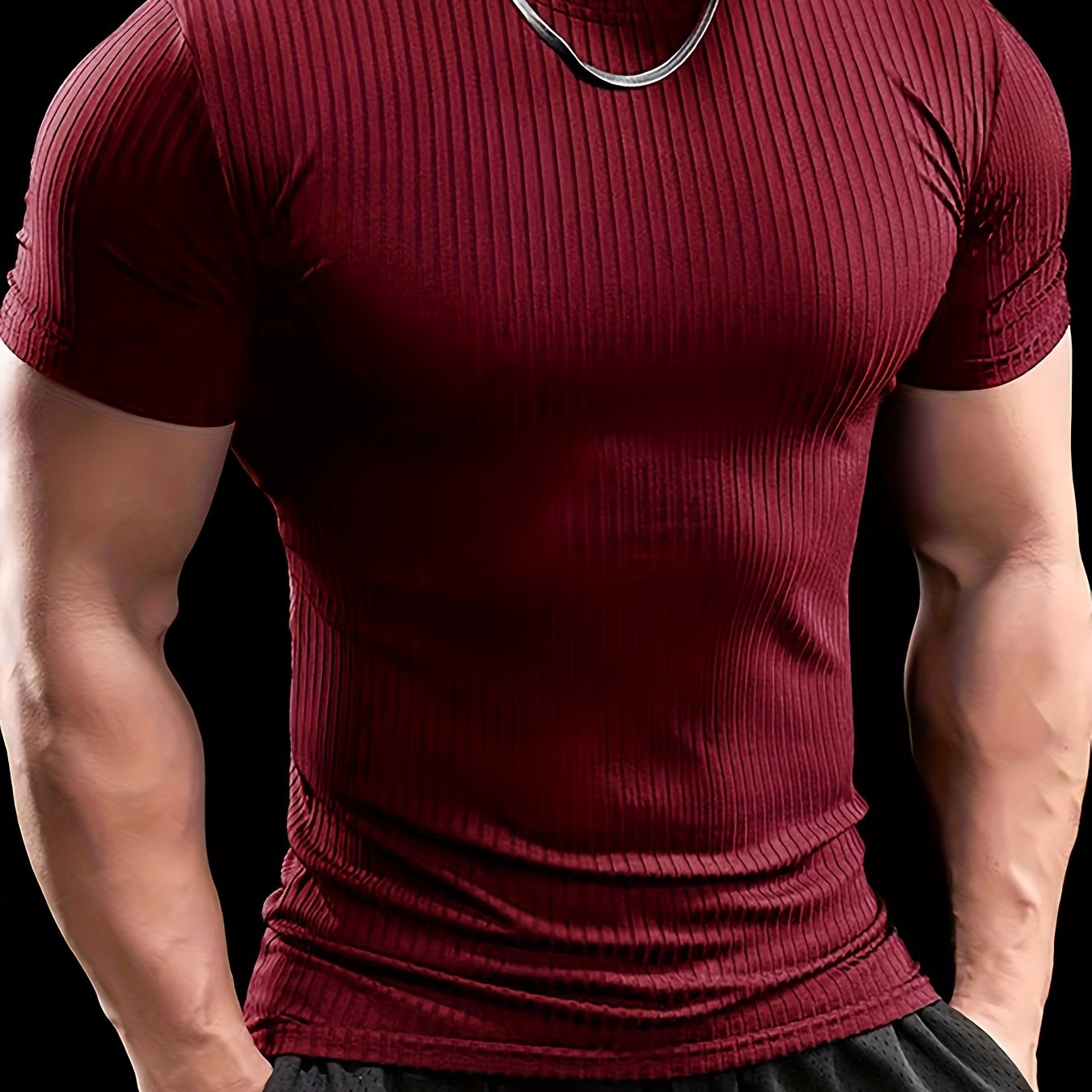 Men's Stretch Fit Short Sleeve T-Shirt - Breathable, Comfortable Polyester Blend, Solid Blue, Crew Neck, Casual Sporty Style for Spring/Summer