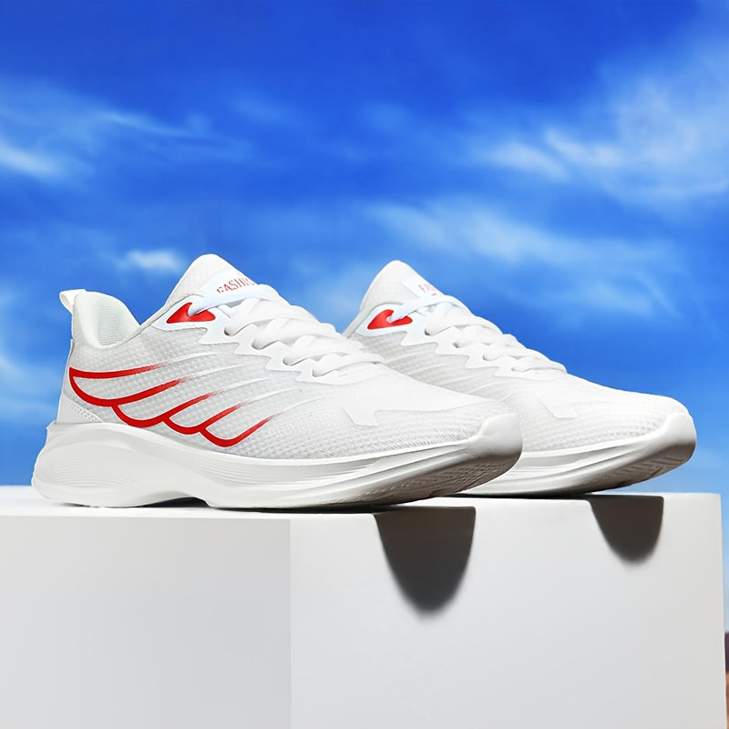 2025 New Arrival Men'S White Red Sneakers - Breathable Mesh, Soft Bottom, Casual Sports Shoes for Running Daily Wear, Casual Athletic Shoes Modern Casual Shoes Breathable Upper, Running Shoes