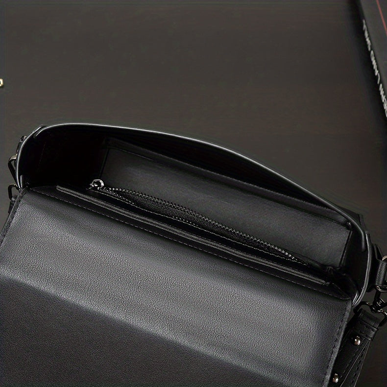 caivektine Men's Stylish Black Crossbody Bag - Adjustable Strap, Quilted Grid Design, Casual Business Shoulder Bag for Everyday Outings, Casual Business Bag Sleek Modern Bag Adjustable Strap Bag, Small Crossbody Bag