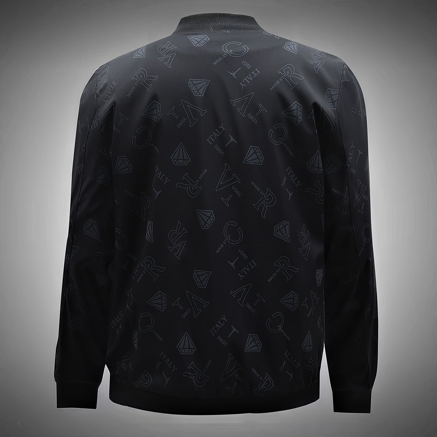 Men's Fashion Bomber Jacket Spring/Fall Collection, Casual Alphabet Print Polyester Jacket with Zipper, Baseball Collar, Long Sleeve, Regular Fit, Non-Stretch Woven Fabric, Casual Outfit with Pocket