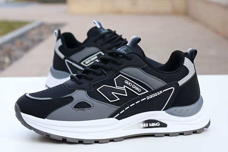 Men's Breathable Mesh Running Sneakers - Durable, Anti-Slip, Odor-Resistant Casual Shoes with Rubber Sole for Spring Fall, Low-Top Lace-Up Design in White, Black Green