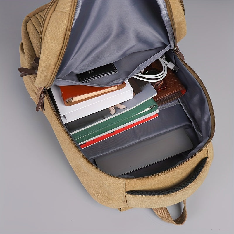 Men's Large Capacity Travel Backpack - Lightweight Laptop Bag with 39.62cm Laptop Compartment, Multiple Zippered Pockets, Padded Shoulder Straps - Durable Backpack for Business, School, Vacation - Tan/Brown