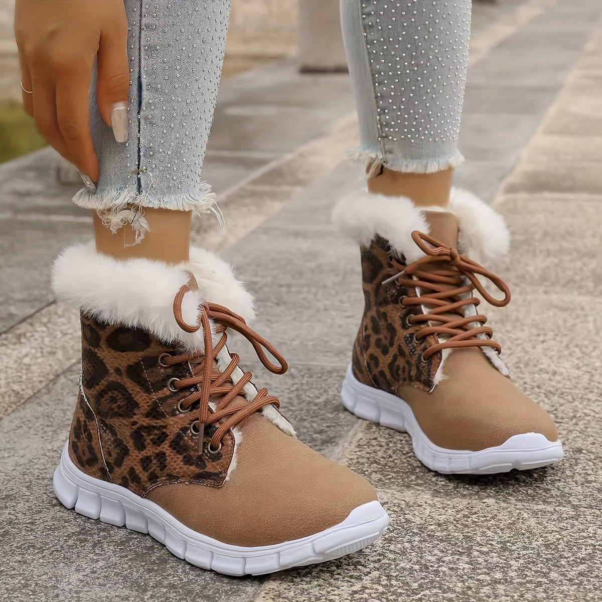 Women'S Winter Snow Boots with Plush Fleece Lining - Thick Insulated Round Toe EVA Sole, Animal Print (Leopard/Zebra/Deer) - Cozy Fleece Lining & faux fur Trim - Slip-On Closure