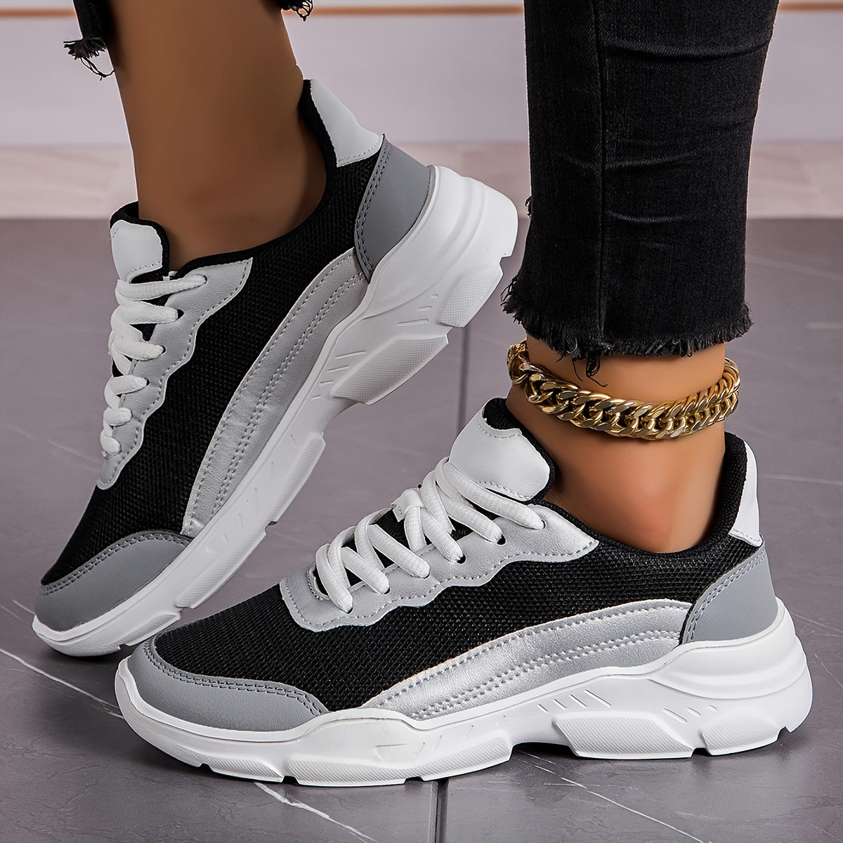 Women's Breathable Mesh Sneakers - Casual Lace-Up Dad Shoes with Soft Cushioning, Non-Slip EVA Sole for All Seasons