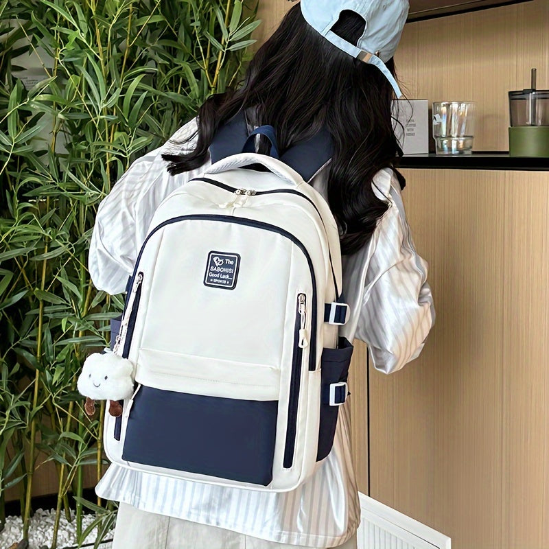 Visually Appealing Two-Tone Travel Backpack - Durable, Nylon, Lightweight with Adjustable Straps, Large Capacity School Bag for Students (No Charm), Casual Daypack Organized Storage Bag, Backpack for School