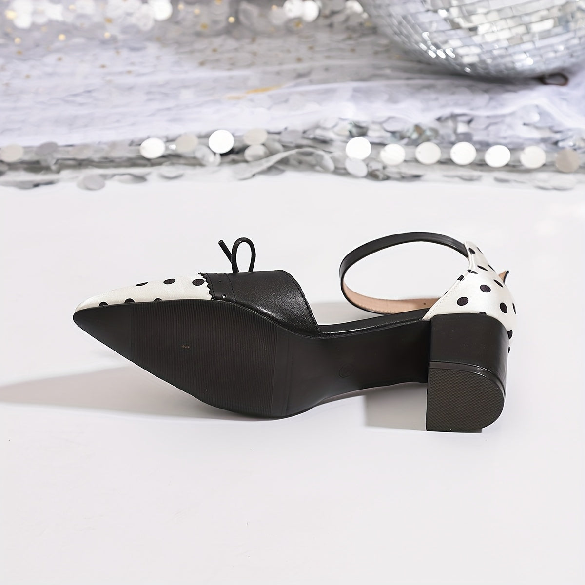 Women'S Sexy Polka Dot Mary Jane Pumps with Bow Detail - Pointed Toe, Block Heel, Ankle Strap, Summer Fashion Show Shoes, Hollow Design, Synthetic Cover Rubber Sole, Summer Fashion Shoes Polka Dot Pattern Rubber Sole Fo