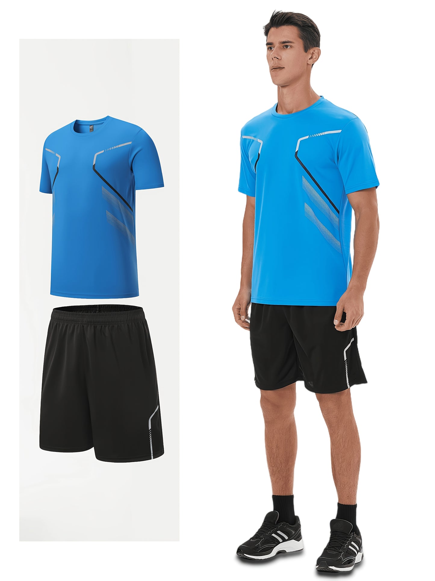 2pcs Men's Running Sportswear Set Summer Ice Sliky Fiber Fabric Quick-Dry Sweat-Absorbent Fitness Casual Short Sleeve Shorts Outfit
