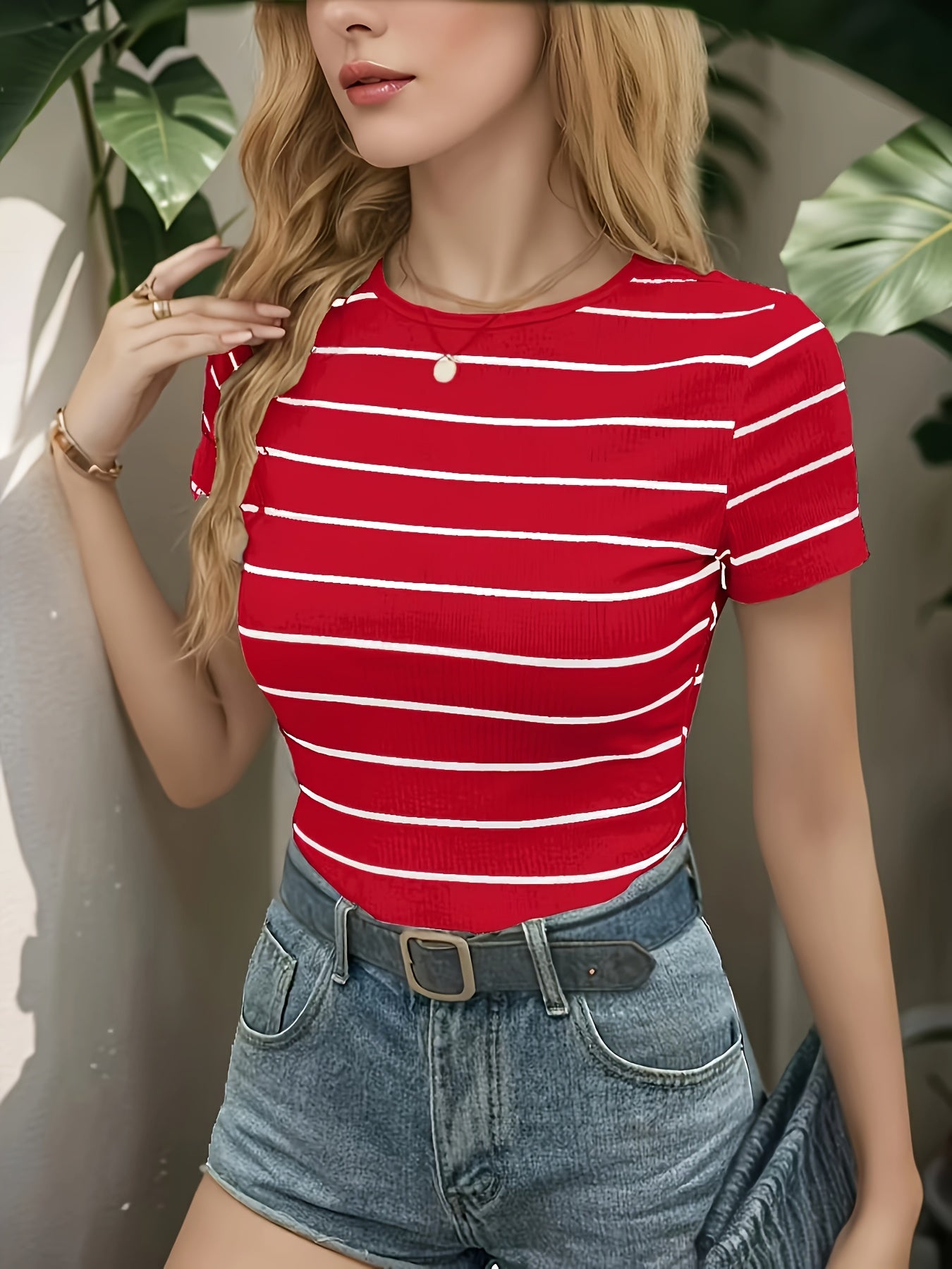 Women's Slim Fit Striped Short Sleeve T-Shirt - Black & White Horizontal Stripes, Round Neck, Breathable Summer Casual Top, Machine Washable, Everyday Fashion, Sophisticated Casual, Quality Casualwear, Relaxed Outfit, Classic
