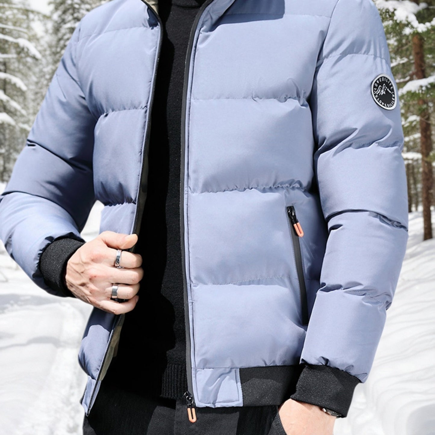 Men's Heavyweight Winter Coat - Full-Zip Cold Weather Jacket, Stand-Up Collar, Exterior Zipper Closure, Machine Washable Outer Shell for Everyday & Formal Wear - Black, Seasonal Layering, Sleek Design, Durable Fabric, Urban C