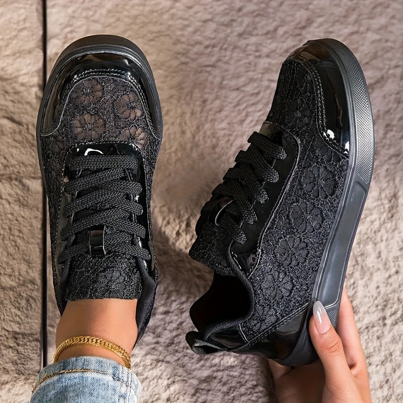 Women'S Elegant Lace Sneakers - Breathable Fabric Upper, White with Floral Pattern, Lightweight Soft Sole, Durable EVA, Perfect for Daily Work, Sports, Summer Outings Vacations, Casual Footwear Elegant Sneaker Comfort