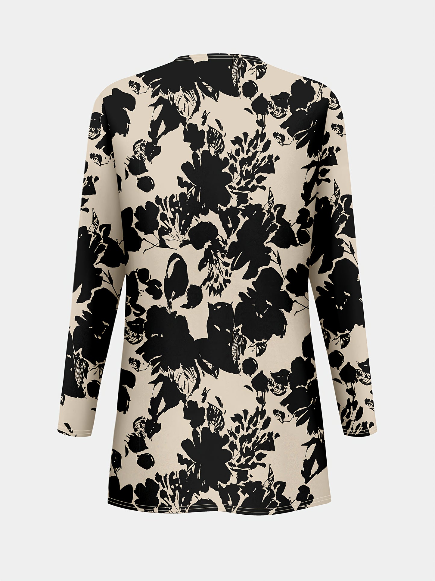 Plus Size, A three-piece set of elegant and unique female plus-size floral printed top and solid-colored vest and trousers