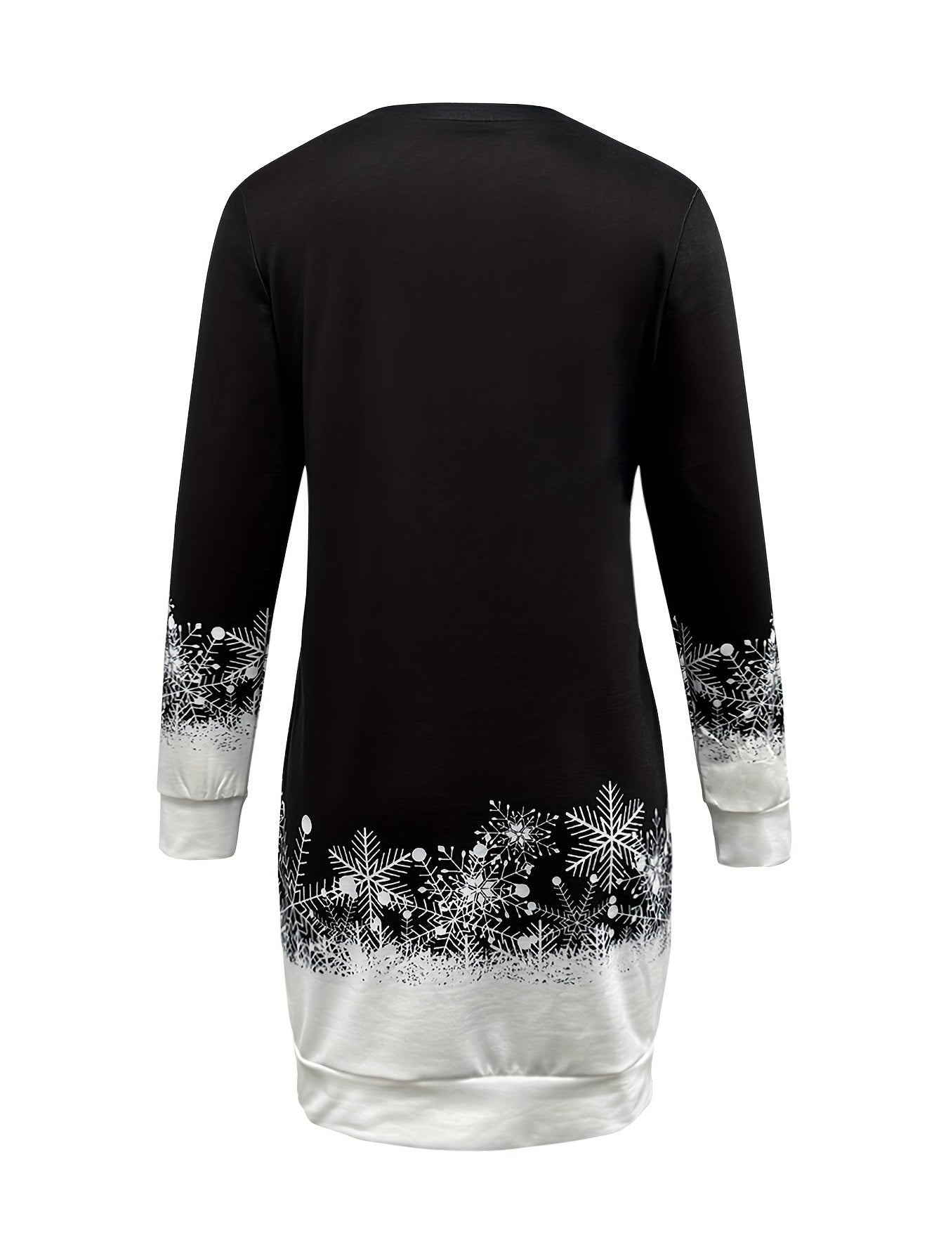 Women's Elegant Winter Snowman & Snowflake Print Sweater Dress - Long Sleeve A-Line Silhouette with Round Neck, Machine Washable Christmas Party Outfit for Holiday Events, New Year's Eve & Everyday Winter Wear - Cozy Casual t