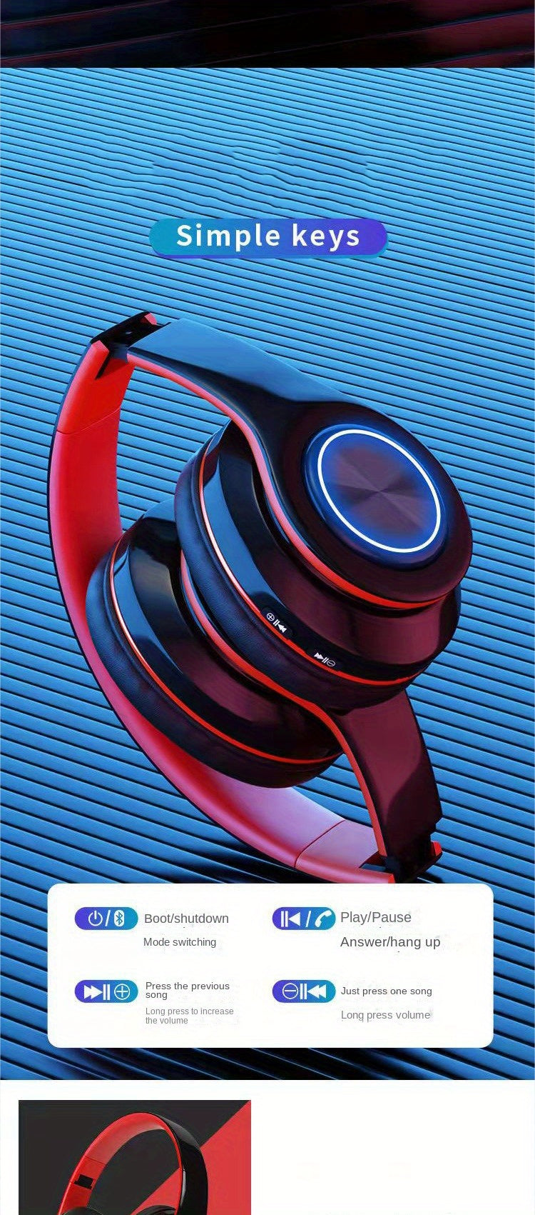 B39 Wireless Luminous Earphone Headwear, Foldable & Retractable, 3.5mm Jack, Condenser Mic, Push Button Volume Control, Non-Waterproof, for Cellphones, USB Type-C Charging, 150mAh Rechargeable Battery, 2.5W-14W, Anime Theme,
