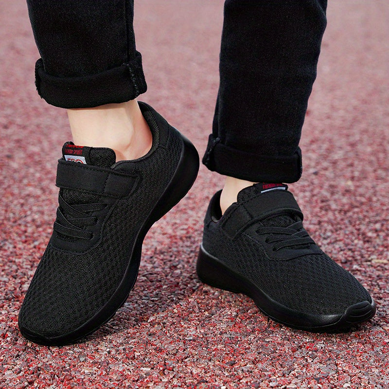 Fashionable Double Mesh Casual Sports Shoes for Boys, Suitable for Children Aged 8-12, Available in All Black And Sizes 28-39.