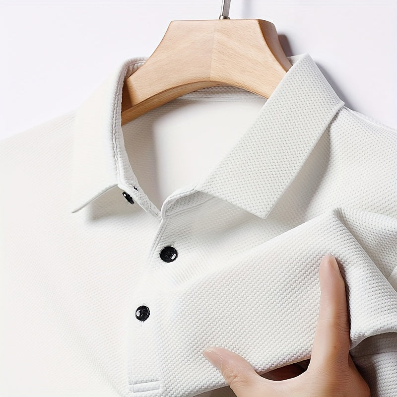 Men's Solid Short Sleeve And Lapel Collar Henley Shirt, Casual And Comfy Sports Tops For Summer Golf Wear And Outdoors Activities
