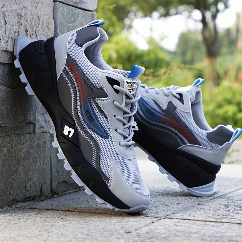 Men's Stylish Durable Sneakers - Comfortable, Non-Slip Lace-Up Sneakers for Outdoor Activities, Breathable Fabric, All-Season Wear