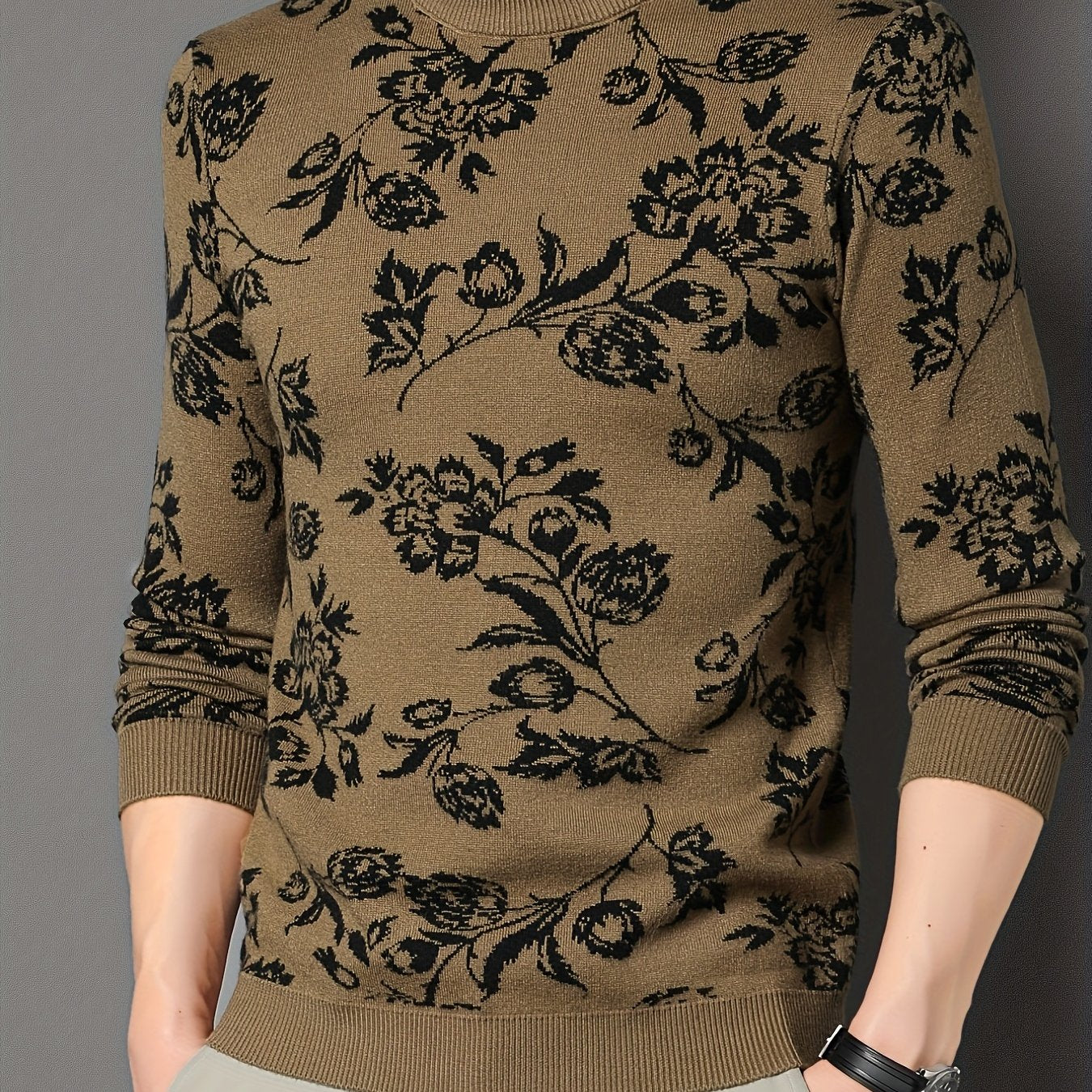 The New Autumn And Winter Collection Features a Men'S Long-Sleeve Knitted Pullover with a Floral Pattern, Designed with Ribbed Details. This Casual And Stylish Sweater Is Perfect for Everyday Wear During The Fall And Winter S