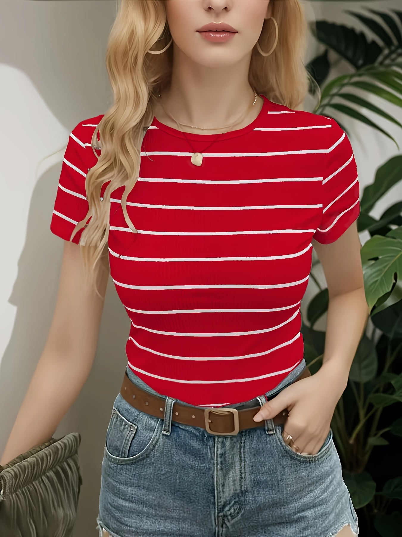 Women's Slim Fit Striped Short Sleeve T-Shirt - Black & White Horizontal Stripes, Round Neck, Breathable Summer Casual Top, Machine Washable, Everyday Fashion, Sophisticated Casual, Quality Casualwear, Relaxed Outfit, Classic