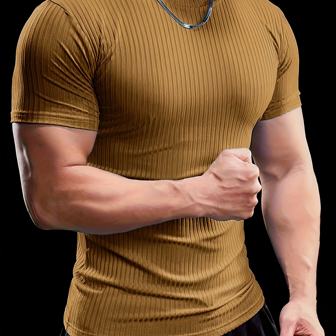 Men's Stretch Fit Short Sleeve T-Shirt - Breathable, Comfortable Polyester Blend, Solid Blue, Crew Neck, Casual Sporty Style for Spring/Summer