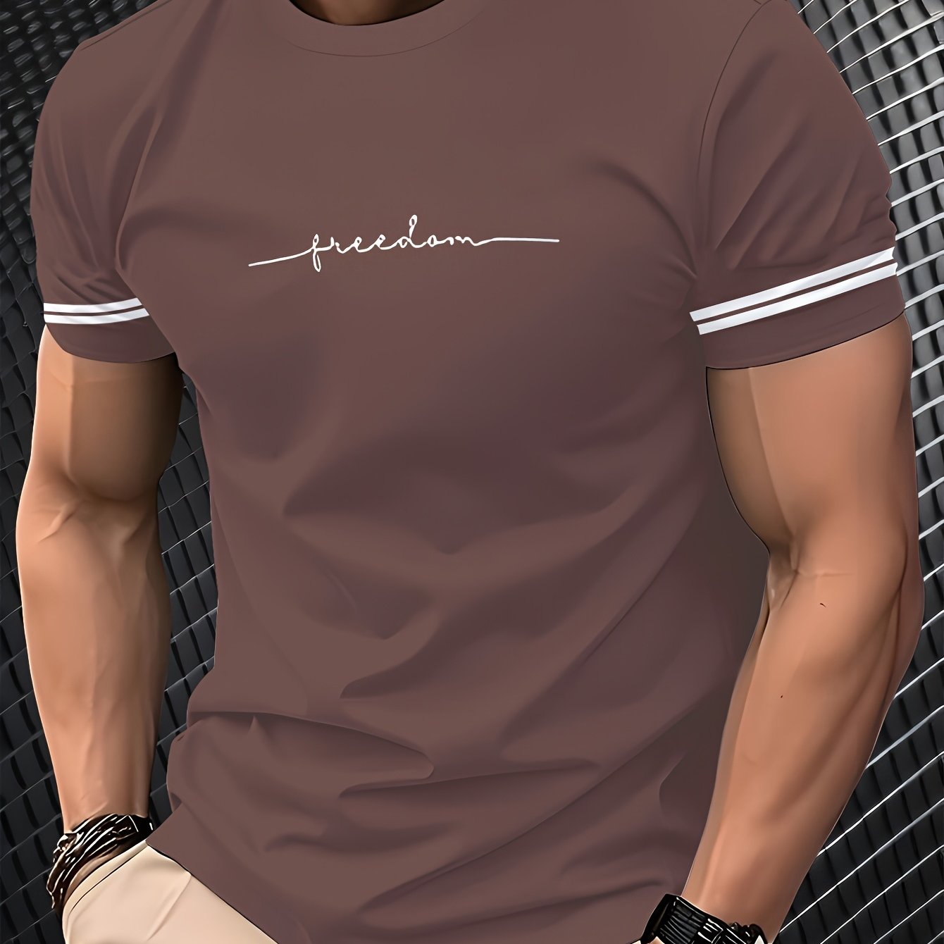 Men'S "Freedom" Graphic T-Shirt - Black Casual Crew Neck Tee with White Stripes, Breathable Polyester Blend, Regular Fit for Casual Attire, Everyday Tshirt Bold Print Tee Comfortable Fit, Knit