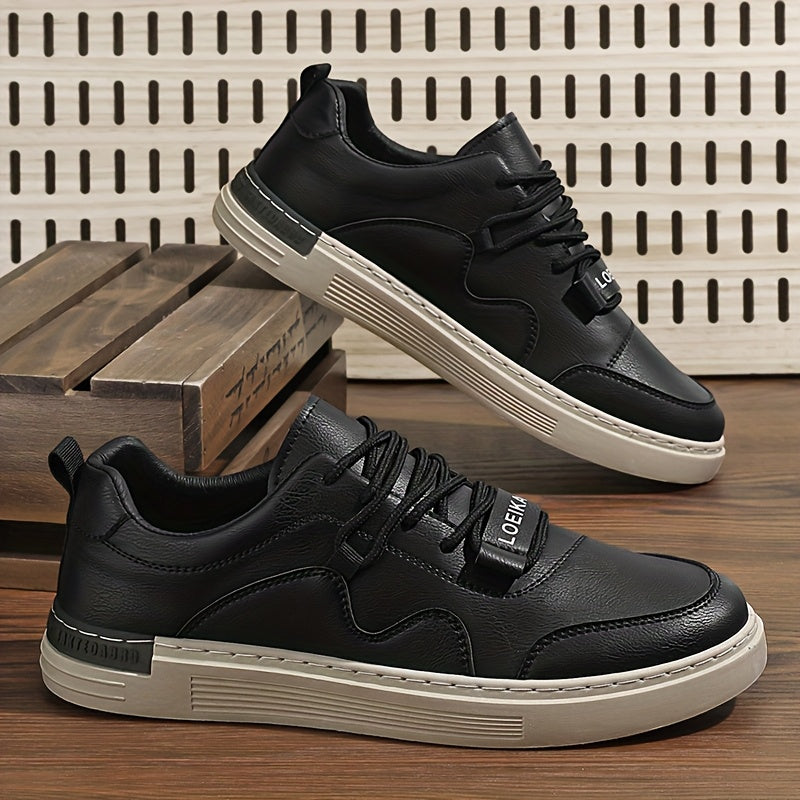 Men'S Casual Low-Top Sneakers - Lightweight, Comfortable Versatile Skate Shoes in Black with White Accents, Lace-Up Design for Outdoor Hiking Casual Wear, Outdoor Hiking Shoes Stylish Lowtops Comfortable Footwear