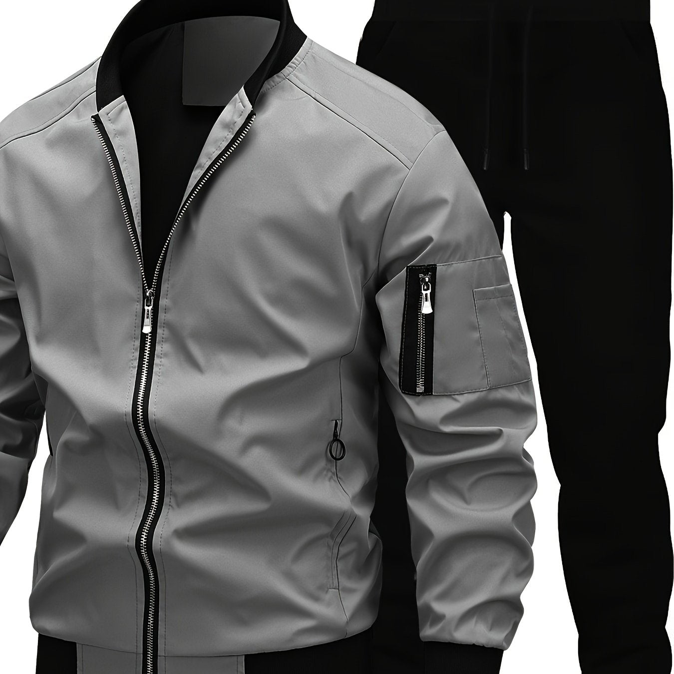 Men'S Casual Workwear Jacket and Pants Set, Solid Color, Long Sleeve, Regular Fit, with Pockets, for Spring/Fall, Casual Attire, Casual Attire|Casual Style|Solid Color Jacket