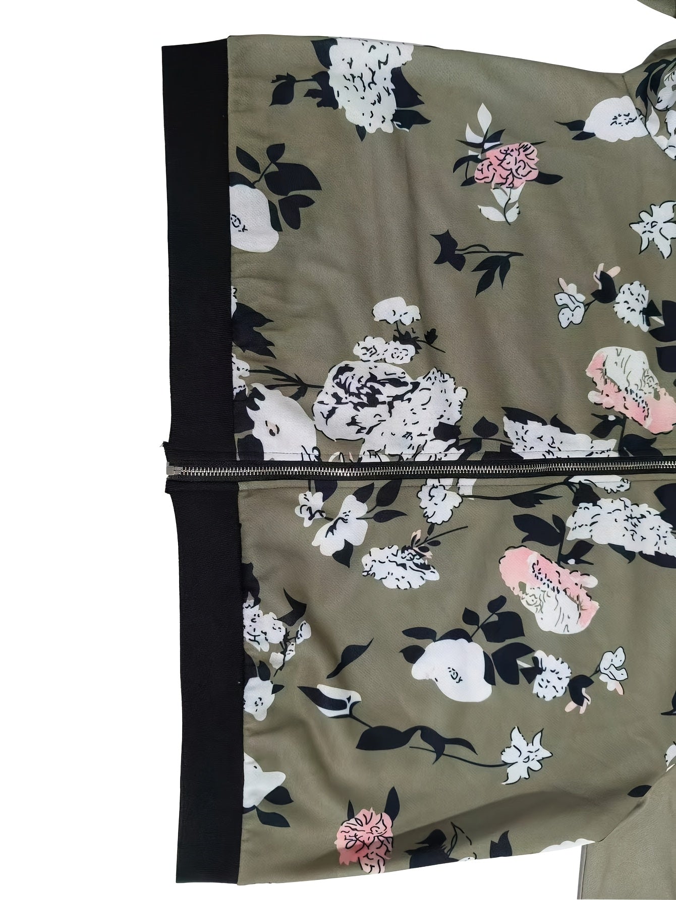 Plus Size Women'S Floral Print Zip-Up Jacket