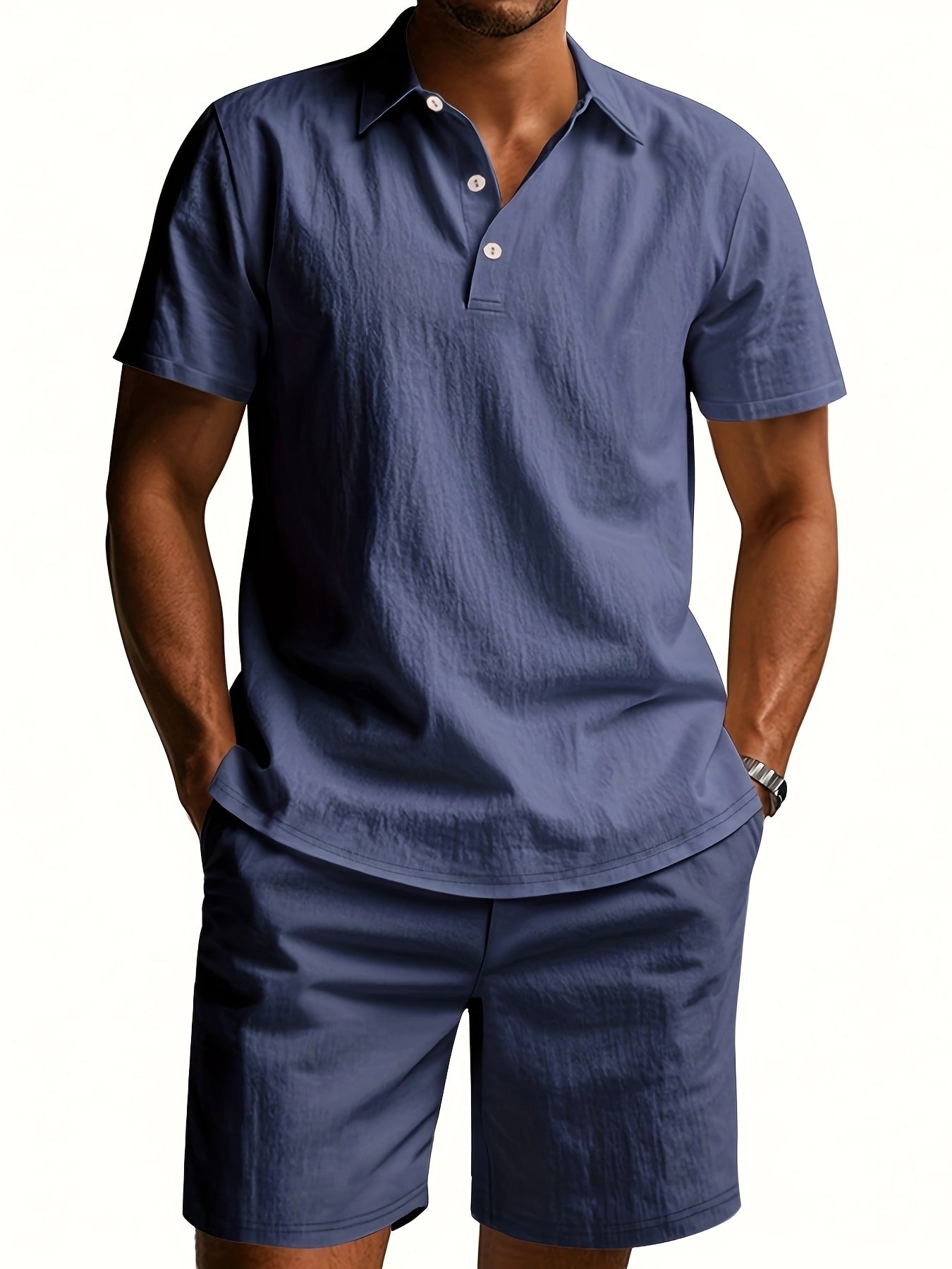 Essential for a Cool Summer! Men's Linen Shirt & Shorts Set, Comfortable Casual Outing Choice - Simple Beach Vacation Style Solid Color Linen
