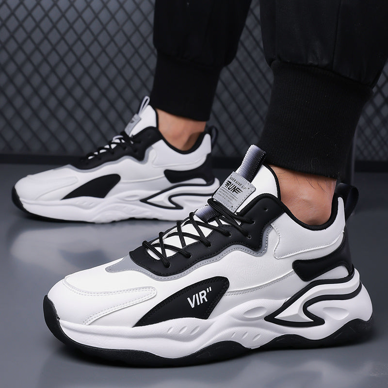 Men's Stylish Color-Block Sneakers - Black Gray with White Accents, Comfortable All-Day Wear, Durable Rubber Sole, Lace-Up Design, Trendy Low-Top Style for Casual or Athletic Use, Casual Sneakers Fashion Sneakers Pu Mat