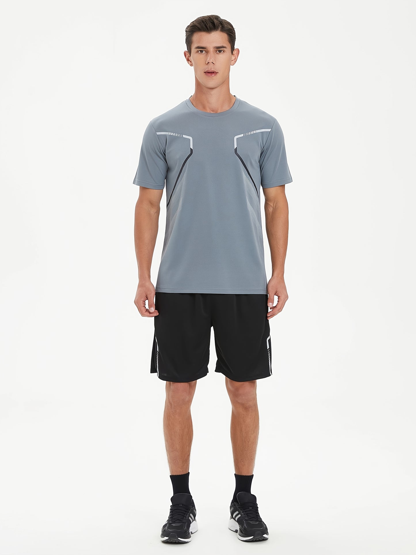 2pcs Men's Running Sportswear Set Summer Ice Sliky Fiber Fabric Quick-Dry Sweat-Absorbent Fitness Casual Short Sleeve Shorts Outfit